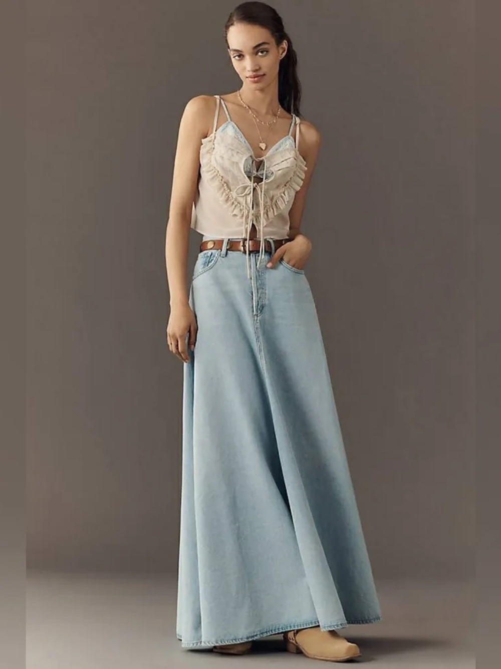 AGOLDE Odin Exaggerated Denim Maxi Skirt light wash size 27 a-line 70's